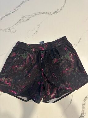Champion Black Athletic Shorts with Pink and Green Marble Print
